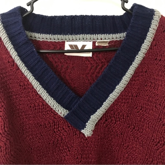 Vintage Wayne Scott maroon and blue knit V-neck sweater - Picture 4 of 14